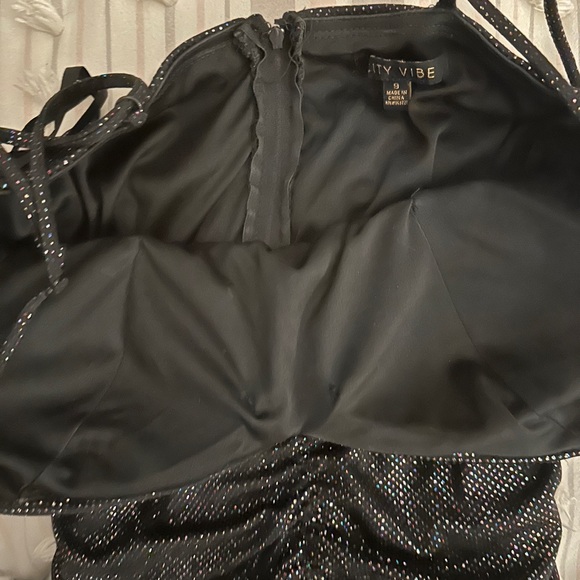 Chic Black Ruched Mini Dress - Picture 3 of 5